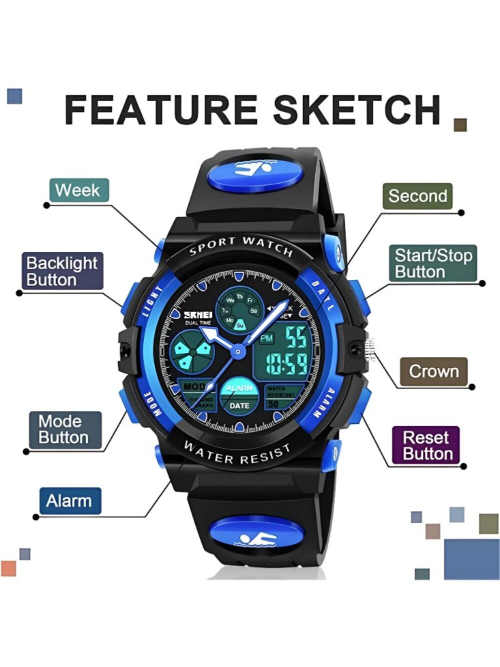 LED Multi Function Waterproof Watch for Kids - Picture 3 of 7